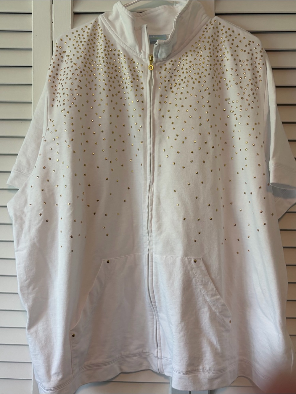 Liz & Me White Women's Zip-Front Jacket with Gold Stud Detail